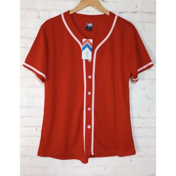 Molpe Tops - Molpe Athletic Unisex Men Women Xxl Apparel Button Up Jersey Red White Trim NEW